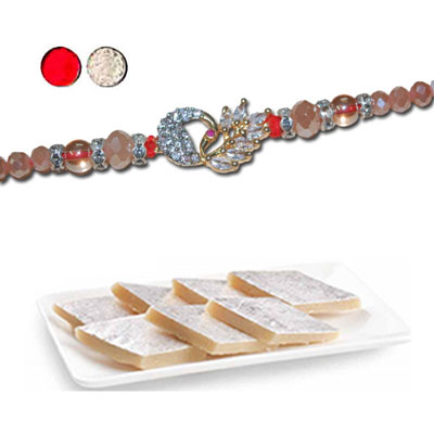 "AMERICAN DIAMOND (AD) RAKHIS -AD 4190 A (Single Rakhi), 250gms of Kaju Kathili - Click here to View more details about this Product
